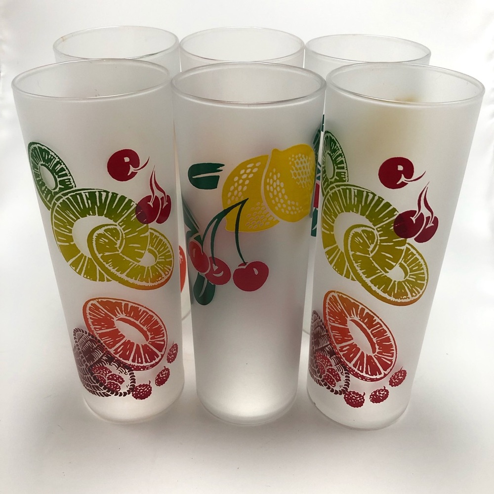 Set of 6 Vintage Federal Frosted fruit glasses